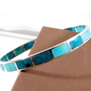 Silpada RARE Vintage Sterling
Silver Turquoise High Seas Inlay
Bangle Bracelet
